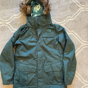 The North Face Green Puffer Jacket with Faux Fur Hood